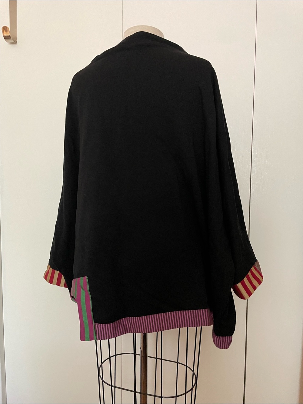 Alembika Black boxy sweatshirt  with Pink and Green Stripe Trim